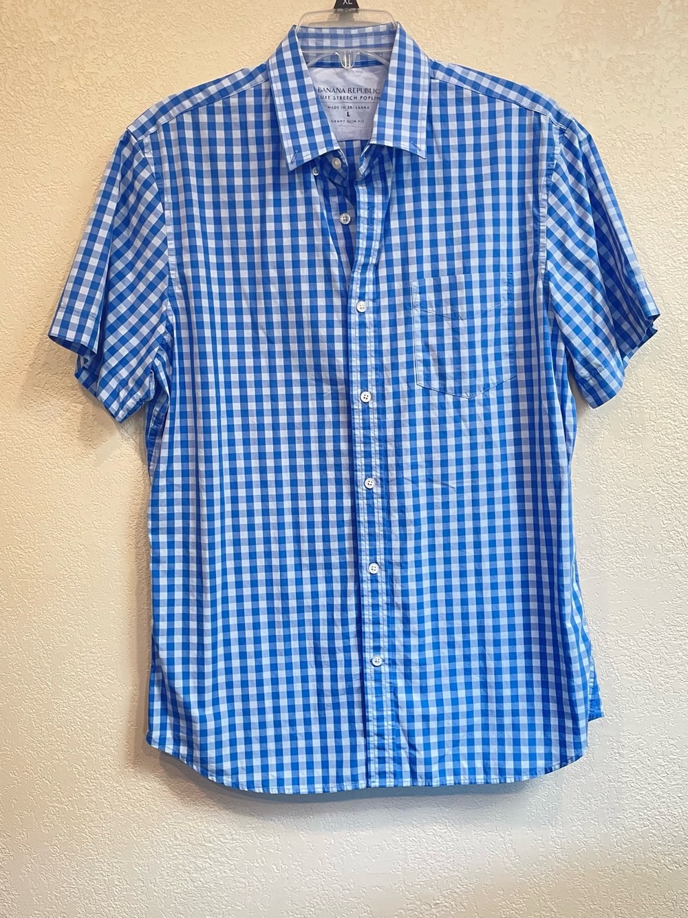 Banana Republic Blue & White Gingham Short-Sleeve Button-Down Shirt